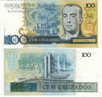 (1986-1988) Банкнота Бразилия 1986-1988 год 100 крузадо "Жуселину Кубичек"   UNC